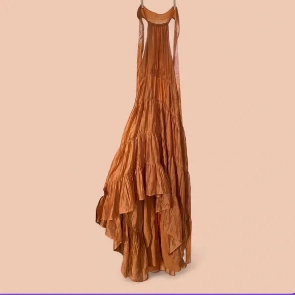 ASOS Elegant Bronze Orange Hi-Low Halter Dress - Picture 1 of 7